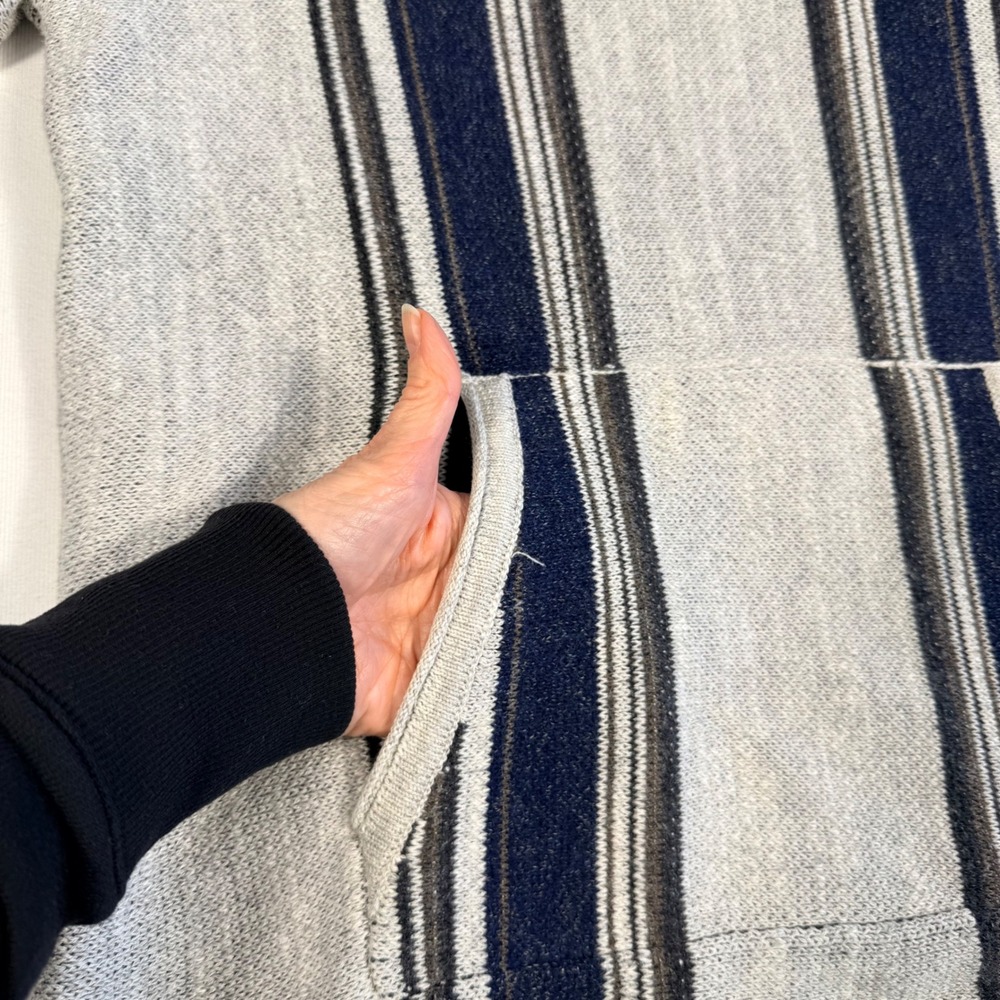 Lucky Brand Mens‎ M Baja Hoodie Gray Navy Pullover Surf Boho Skater Street Knit - Picture 4 of 14